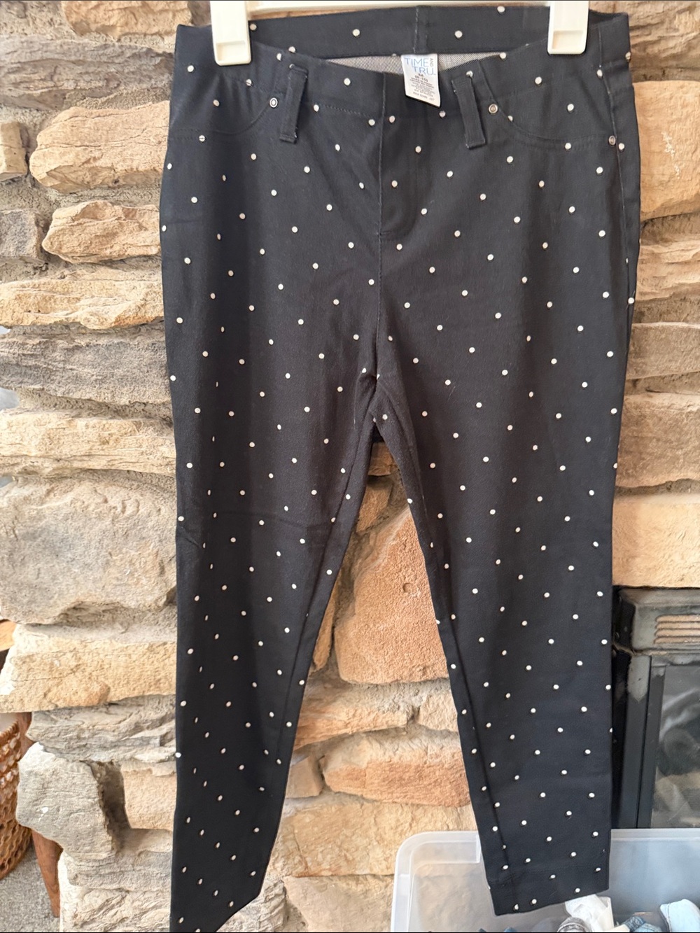 Time and Tru Black Leggings with White Polka Dots